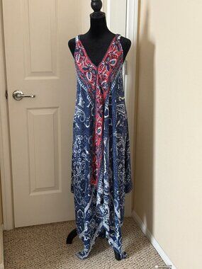 Studio JPR, Size XL, Blue & White long handkerchief hem dress